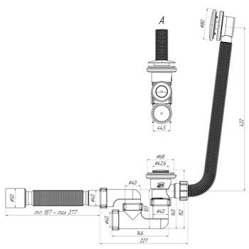 Сифон для ванны АНИ ЕEC255S 1-1/2 дюйма x40 клик-клак, картинка 3