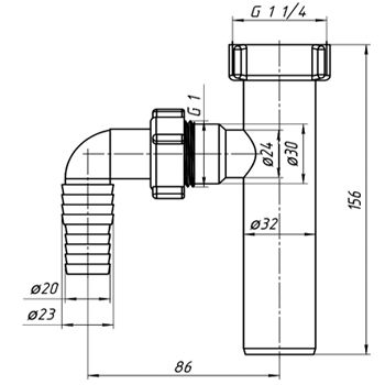 Отвод стиральной машины АНИ М220 1-1/4 дюйма х32, картинка 2