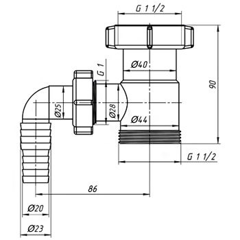Отвод стиральной машины АНИ М110 1-1/2 дюйма, картинка 2