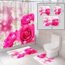 Комплект штора и 2 коврика для ванной комнаты 'Цветы-2'