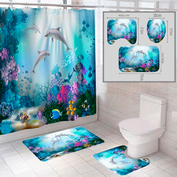 Комплект штора и 2 коврика для ванной комнаты 'Океан-8'