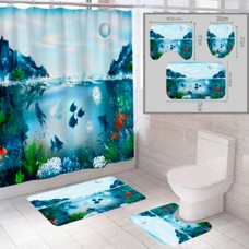 Комплект штора и 2 коврика для ванной комнаты 'Океан-12'