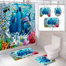 Комплект штора и 2 коврика для ванной комнаты 'Океан-3'