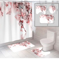 Комплект штора и 2 коврика для ванной комнаты 'Цветы-3'