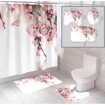 Комплект штора и 2 коврика для ванной комнаты 'Цветы-3'
