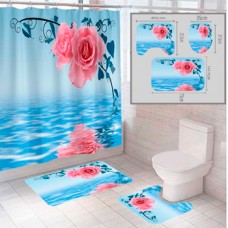 Комплект штора и 2 коврика для ванной комнаты 'Цветы-1'