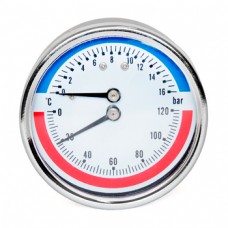 Манометр с термометром горизонтальный ST SK-01Y60 (до 16 бар, 120 гр.) 1/4 дюйма
