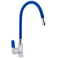 Смеситель для кухни MATRIX SMF-323317/WT-BL (излив синий гибкий силиконовый) накладка на ручку 5 цветов
