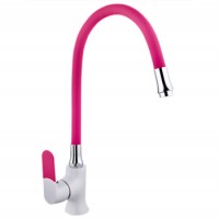 Смеситель для кухни MATRIX SMF-323317/WT-PK (излив розовый гибкий силиконовый) накладка на ручку 5 цветов