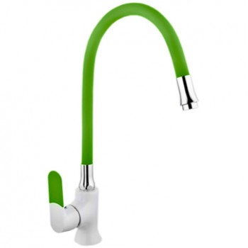 Смеситель для кухни MATRIX SMF-323317/WT-GN (излив зелёный гибкий силиконовый) накладка на ручку 5 цветов