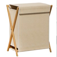 Корзина для белья трикотажная на бамбуковом каркасе складная 